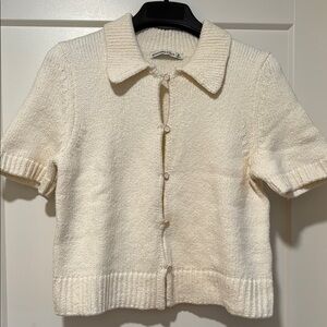 A&F Cream Short Sleeve Cardigan